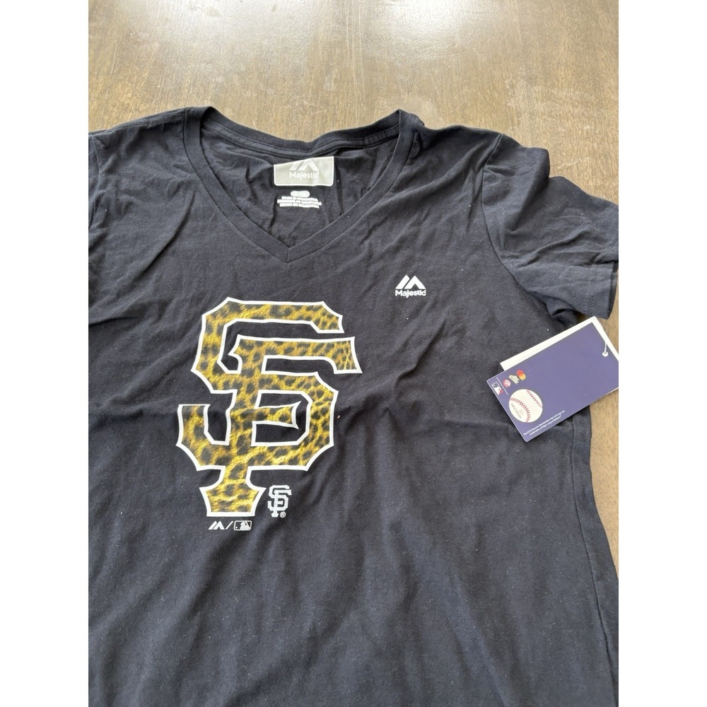 San Diego Padres Majestic T-Shirt Black Leopard‎ Logo V-Neck Women's Medium NWT
